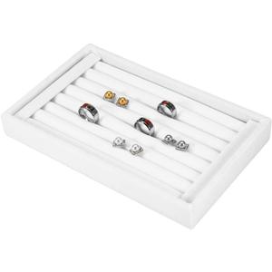 7 Slot Ring Display Tray Jewelry Organizer Stackable Velvet Ring Holder Flannelette Jewelry Case for Rings Pendants Earrings Studs Rings Holder Jewelry Storage White