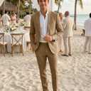 Men's Suit 3 Piece Linen Suits Slim Fit Suit Blazer Vest Pants Set Wedding Prom Tuxedos Business Casual Suit (L)