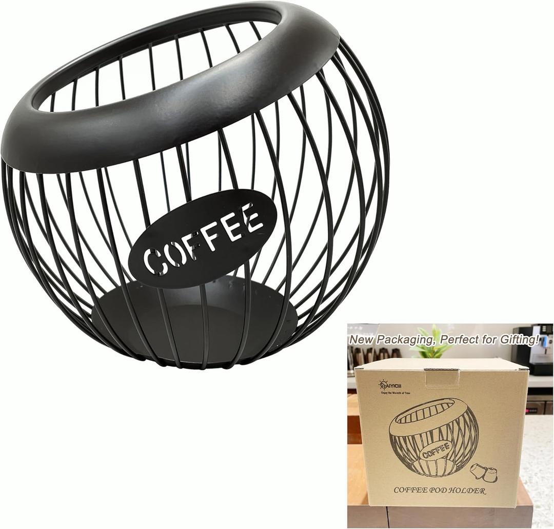 Coffee Pod Holder,K Cup Holders for Counter,Coffee Bar Accessories & Decor,Large Capacity Keurig K-cup Organizer, Nespresso Vertuo Station Organizer,Metal Pods Storage (Black)