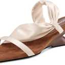 USIMAD Heeled Sandals for Women Square Toe High Heels Wedges Sandals Comfortable Dress Casual Shoes (6, Beige)