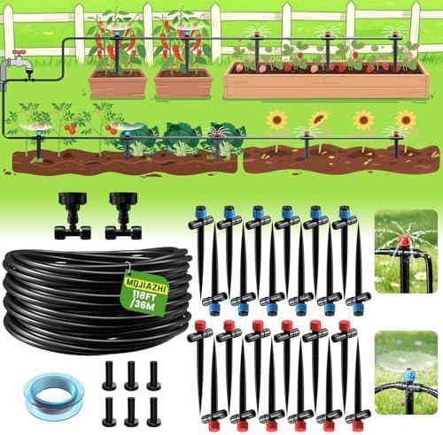 118FT Drip Irrigation System, 2025 Upgraded Quick Connector Irrigation System for Garden, Adjustable Nozzles, Garden Watering System with 1/4" Tubing, Sprinklers for Garden, Greenhouse, Lawn