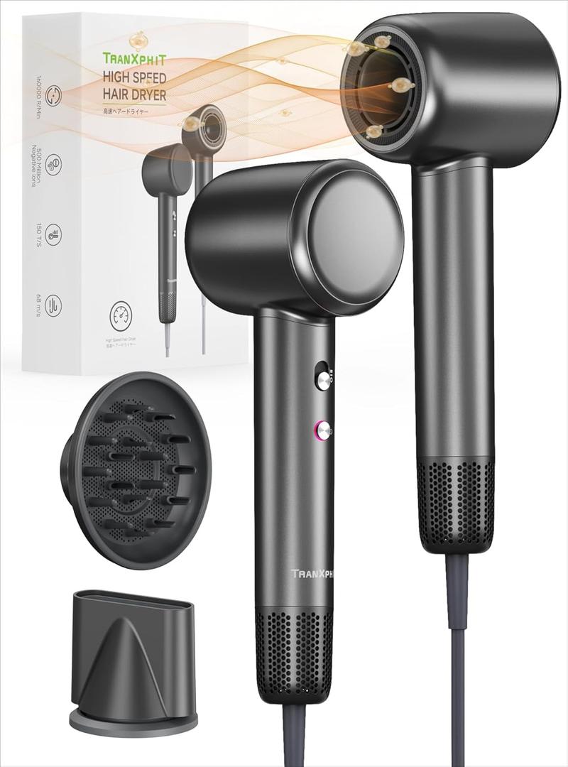 High-Speed Hair Blow Dryer: 160000 RPM Professional Hairdryer 500 Millions Negative Ionic Low Noise Thermo Control Lightweight Fast Drying with Brushless Motor for Gift Travel Home Salon