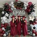 Maroon Black Silver Graduation Balloon Garland Arch Kit with Graduation Star print Certificate Letter Foil Balloons for Graduate Class of 2026 Grad Prom party Decorations Supplies