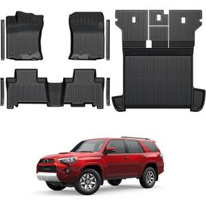 Floor Mats for Toyota 4Runner 2013-2024, All Weather Floor Mats Trunk Cargo Liner with Backrest Protectors Accessories and Door Sill Guards Accessories, Full Coverage Set (Only Fit 5 Seats)