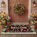 Tinideya 2 Pcs Door Mat Welcome Non Slip Coir Mats Floor Layering Doormats Seasonal for Front Porch Entryway Decor(Colorful Flowers)