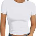 Trendy Queen Womens Short Sleeve T Shirts - Buttery Soft Summer Crop Tops Slim Fit Y2k Basic Tees for Workout