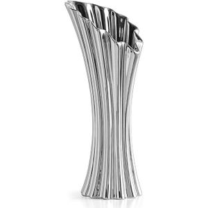Modern White Ceramic Flower Vases for Home Decor 8 inch, Art Wrinkles Decorative Vase for Bouquet Pampas Grass, Living Room Bedroom Kitchen Maximalist Decor 