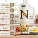 Sunflower Gifts for Women - Monogrammed 40 oz Tumbler with Handle & Straw - Personalized Gifts for Women, Monogrammed Gift for Mom, Wife, Sister, Friend - Initial Sunflower Tumbler Cup