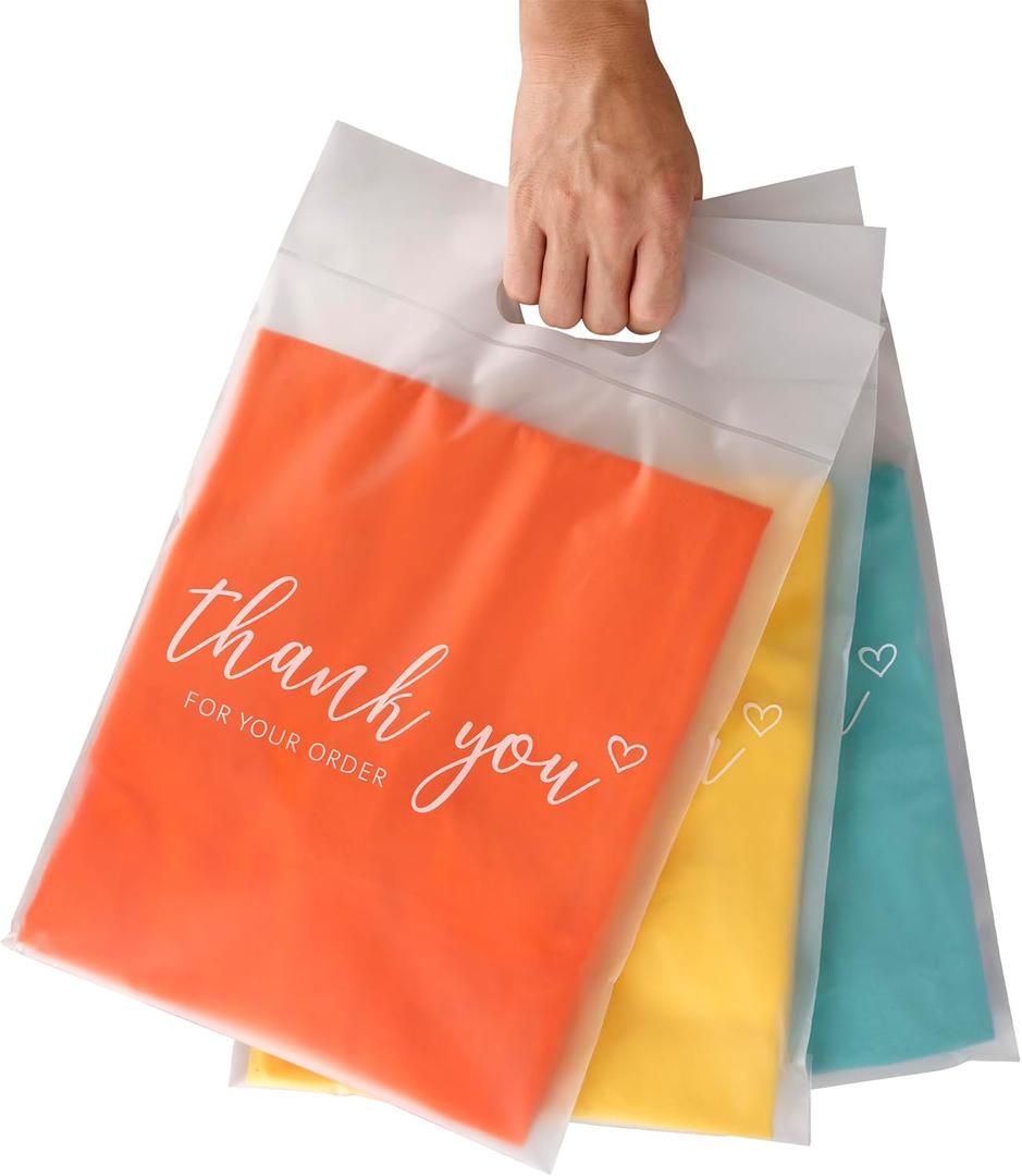 JinRuiKJ Frosted T-Shirt Bags with Handle, Thank You Bags for Small Business, Durable Self-Sealing Packaging Bags for Clothing, Boutique & Shipping - 14.5x19 Inch 50 Pcs