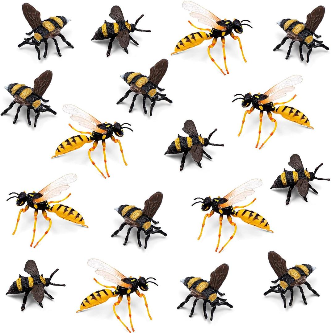 20 Pcs Honey Bee Figurine Realistic Animal Bee Figurine Set Various Bees Model Fake Bees Early Educational Insect Garden Creatures Collection for Project Cake Topper Birthday