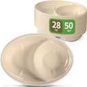 bloomoon 2 Compartment Oval Disposable Food Containers with Lids 50 Pack,Divided Oval Bowls Disposable Chip and Dip Bowl Containers for Chips and Salsa, Snacks and Fruit