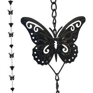 DFTDFYXYRain Chain Outdoor Rain Chains Aluminum Rain Chain Mill Finish Aluminum Gutter Adapter Downspout Catcher Water Feature Or Downpipe for Eaves Drainage,Outdoor Decor,Black,Black,2.6m(8.5ft)