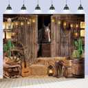 Western Cowboy Backdrop 10x8ft Western Themed Party Decorations Banner for Adults Kids Wild West Rodeo Country Horse Barn Door Saloon Rustic Farmhouse Backdrops for Photoshoot Polyester Fabric