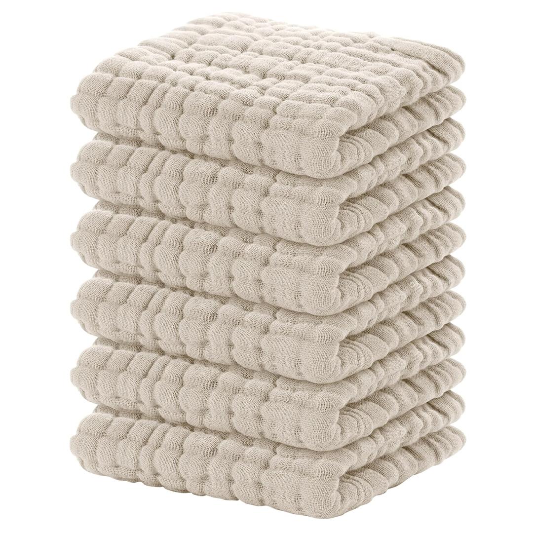 Yoofoss Muslin Baby Washcloths 100% Cotton Face Towels 6 Pack Wash Cloths for Baby 12x12in Soft and Absorbent Baby Wipes (Apricot)