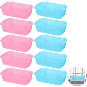 10 Pack Rabbit Feeders for Cages, Cage Cups Chicken Feeder Waterer Rabbit Food Water Bowl Hanging Feeder Guinea Pig Food Dispenser for Pet Birds Kitty Puppy (Blue, Pink, White)