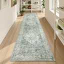 LIVEBOX Washable 2x8 Runner Rug for Bathroom, Non Slip Kitchen Mats for Floor Entryway, Boho Indoor Front Door Mat Low-Pile Runners for Hallways, Farmhouse Rugs for Laundry, Sage Green