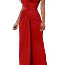 Memoriesea Women's Elegant Sleeveless One Shoulder Bodycon Evening Cocktail Maxi Dress Red, L
