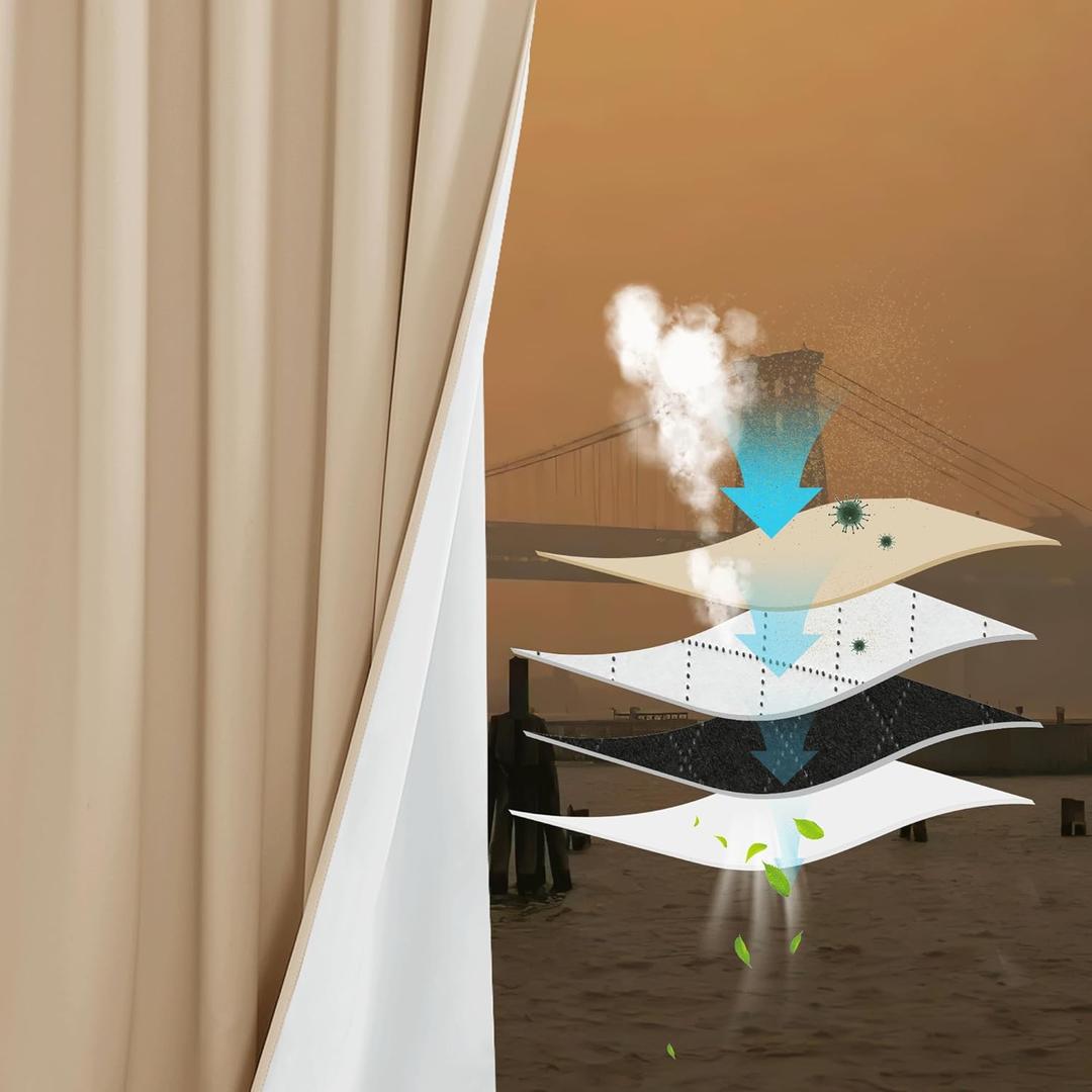 NICETOWN Living Room Noise Reducing Back Tab Curtains, Privacy Protection & Completely Shaded Lower PM2.5 Particles Drapes, Lined Insulated Window Treatment Panels(Biscotti Beige, 2 Pieces, W52 x L84)