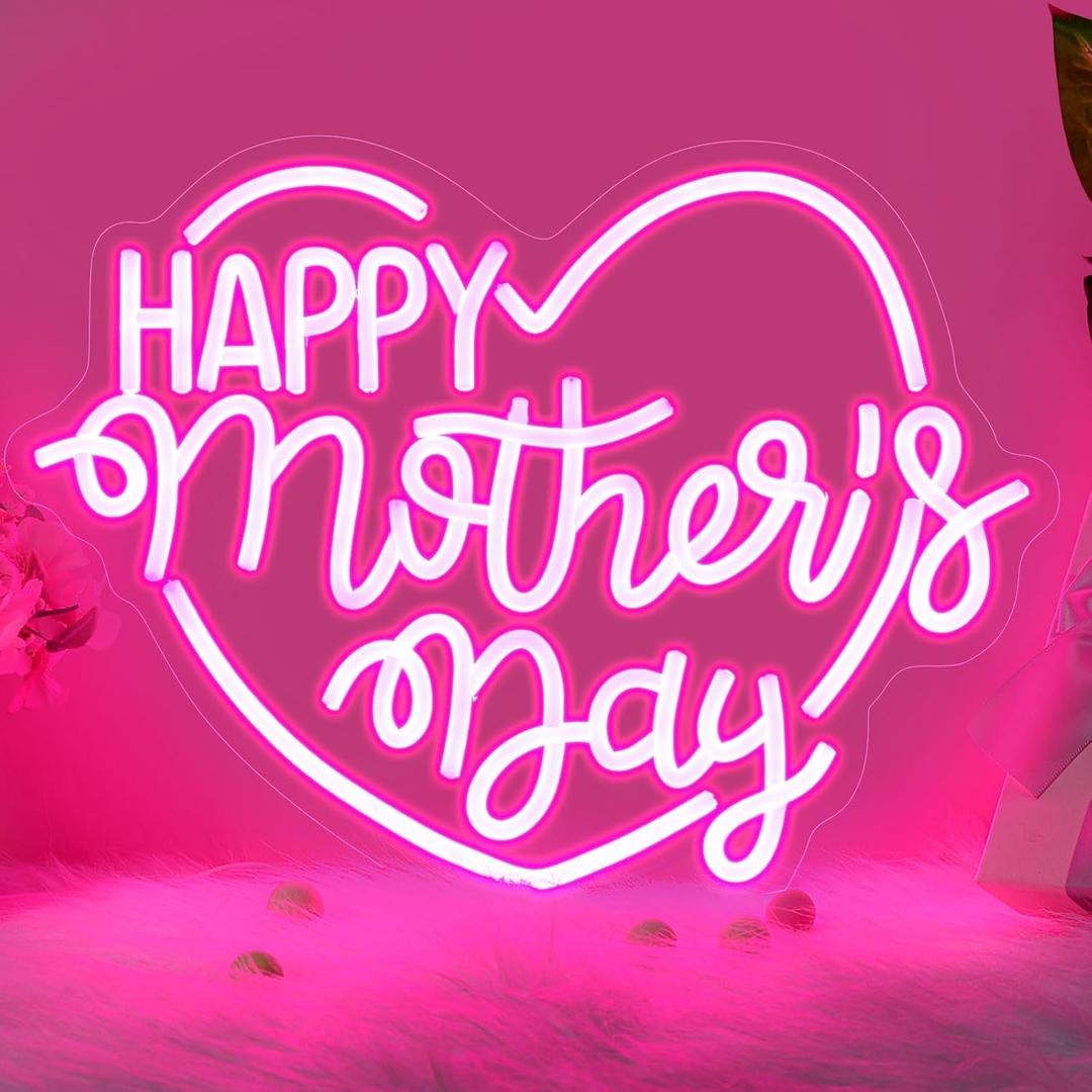 Retisee Large Happy Mother's Day Neon Signs Heart Light Up Happy Diwali Signs Wall Decor for Home Bedroom Living Room Mom's Birthday Gifts(Happy Mother's Day)