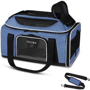 Petskd Top-Expandable Pet Carrier 17x12x8.5 Inches JetBlue Allegiant Spirit Airline Approved, Soft-Sided Carrier for Small Cats and Dogs with Locking Safety Zippers and Anti-Scratch Mesh(Blue)