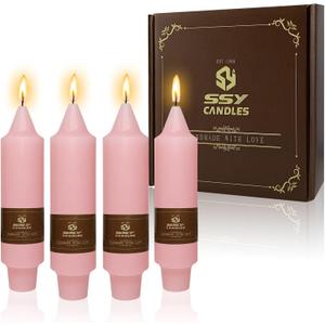 NJAO HOO Pink Short Taper Candle 5 Inch Candlesticks Unscented Dripless Tapered Candle Set for Home Decor Wedding Party Dinner Candles, 4 Pack