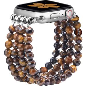 Natural Stone Bracelet Beaded-Bands Women Compatible with Apple Watch 38mm 40mm 41mm 42mm (S10/11) Feminine Cute Handmade Stretch Strap for iWatch Series 11/10/9/8/7/6/5/4/3/2/1 SE 3/2/1