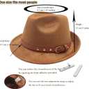 Short Brim Fedora Hats for Men Women Suede Fedora Hats with Belt Buckle Panama Trilby Hats