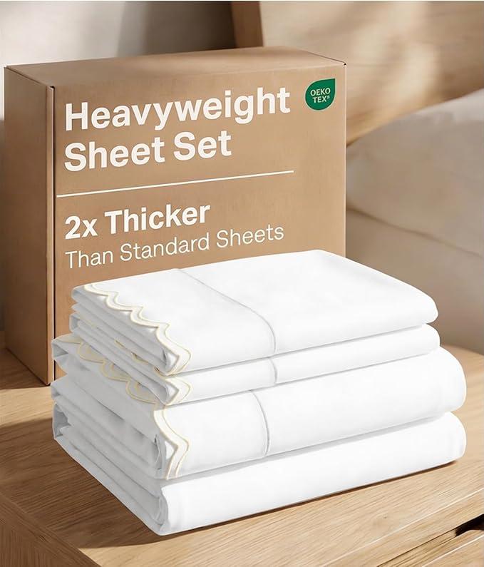 Extra Thick Heavyweight Queen Size 4 Piece Bed Sheet Set - Scalloped Edge Bedding - Soft & Wrinkle Resistant - Super Luxury Queen Bed Set - Premium Hotel Quality Sheets w/ Deep Pockets - Butter Yellow