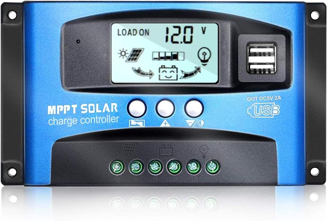 MPPT Solar Charge Controller 30A 12V/24V Auto Solar Panel Intelligent Regulator with Dual USB Port LCD Display for Lead Acid Batteries