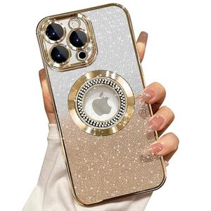 Misscase for iPhone 13 Pro Magnetic Glitter Case Compatible with MagSafe,Full Protection Slim Shockproof Anti-Scratch Case with Camera Lens Protector Logo View Dust-Proof Net for Women Gold