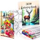 24 Colors Alcohol Markers & 2 Pack Coloring Book Set for Adults to Relax and Relieve Anxiety, included 24 * 2 Themes Designs