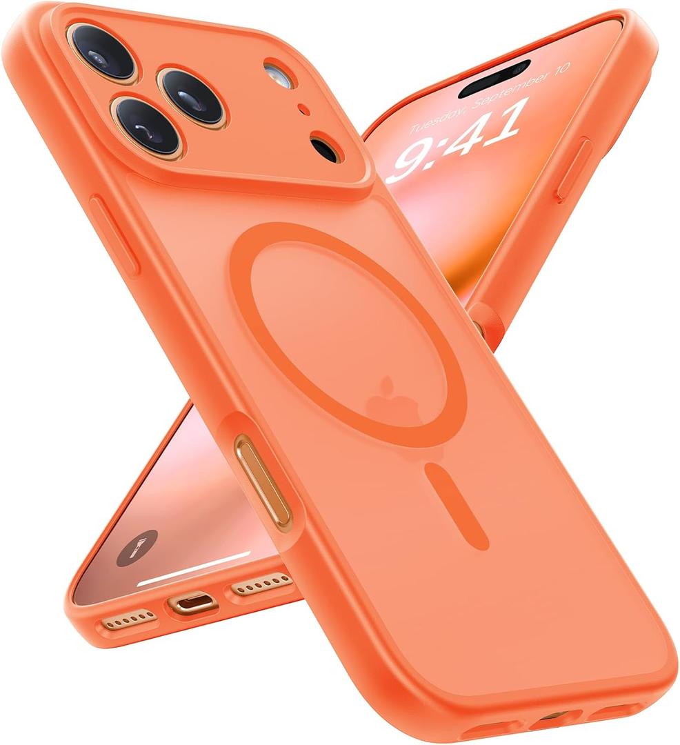 Magnetic Shockproof for iPhone 17 Pro Max Case, [Fit for MagSafe] Military-Grade Protection [Full Camera Coverage] Durable Translucent Matte Cover for iPhone 17 Pro Max Phone Case, Orange