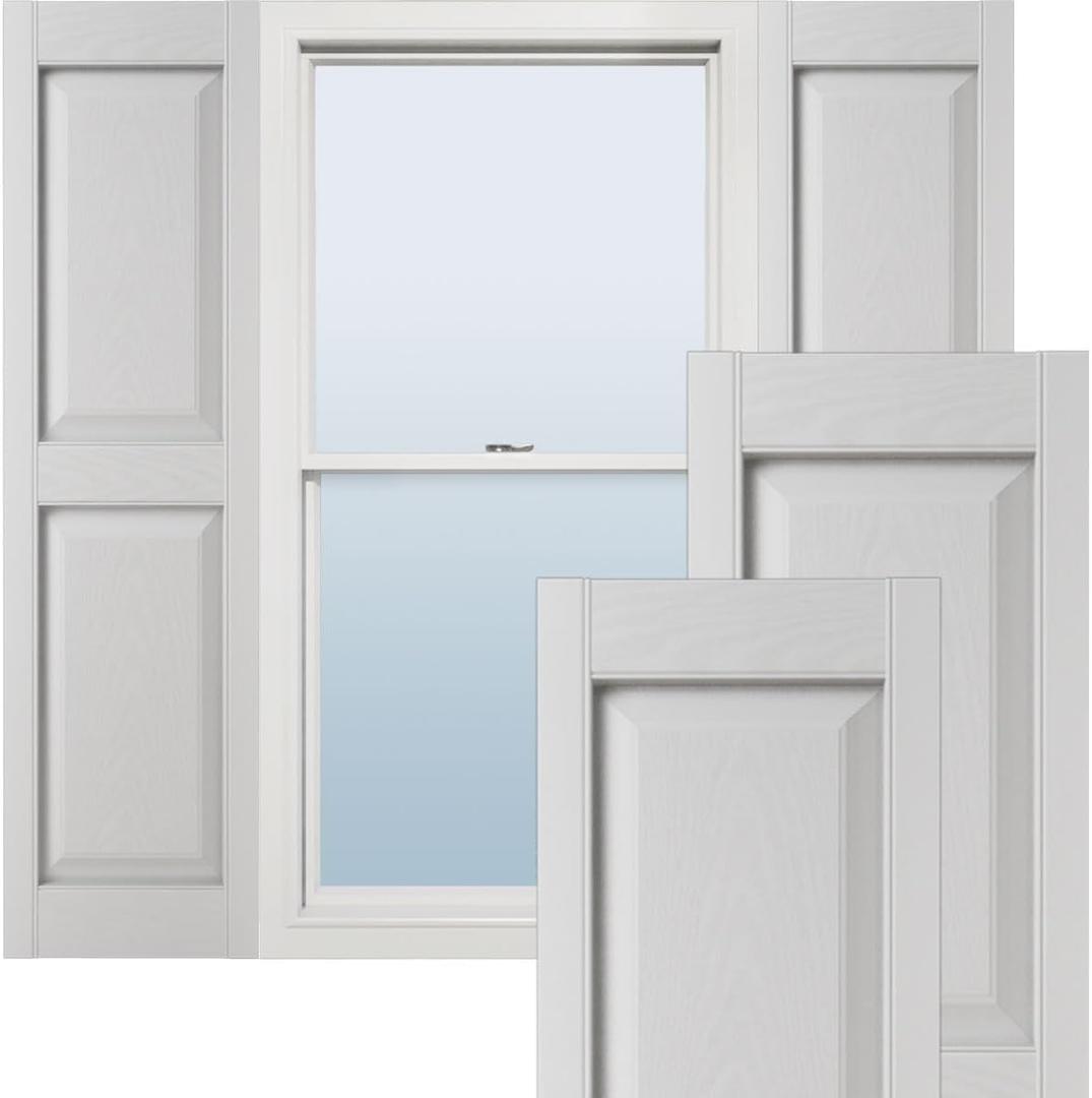 Ekena Millwork Lifetime Vinyl LP2S14X05100WH Standard Two Equal Panel Vinyls, Raised Panel Vinyl Shutters, w/Installation Shutter-Lok's & Matching Screws (Per Pair), 14 3/4"W x 51"H, White