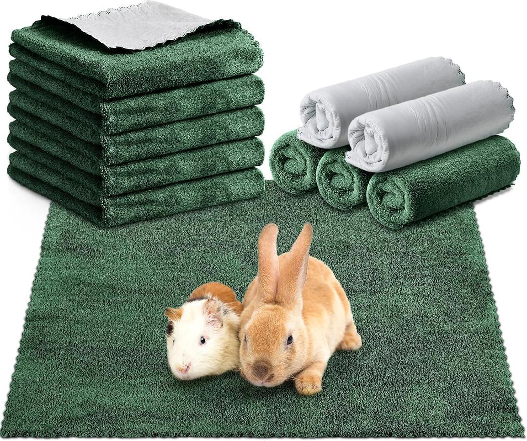 SmoothNovelty 5 Pcs Waterproof Guinea Pig Blankets Washable Small Animal Pee Pad Pet Blanket Sleep Bedding Mats Absorbent Guinea Pig Cage Liner Reusable Pet Sleep Pad(Dark Green,18" X 24",Classic)