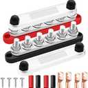 350A 12V-48V Bus Bar Marine Power Distribution Block with Cover with 6 x 3/8Post,Battery Bus Bar (Pair,Red & Black),Automotive Busbars 12 Volt for Car Boat Solar Wiring