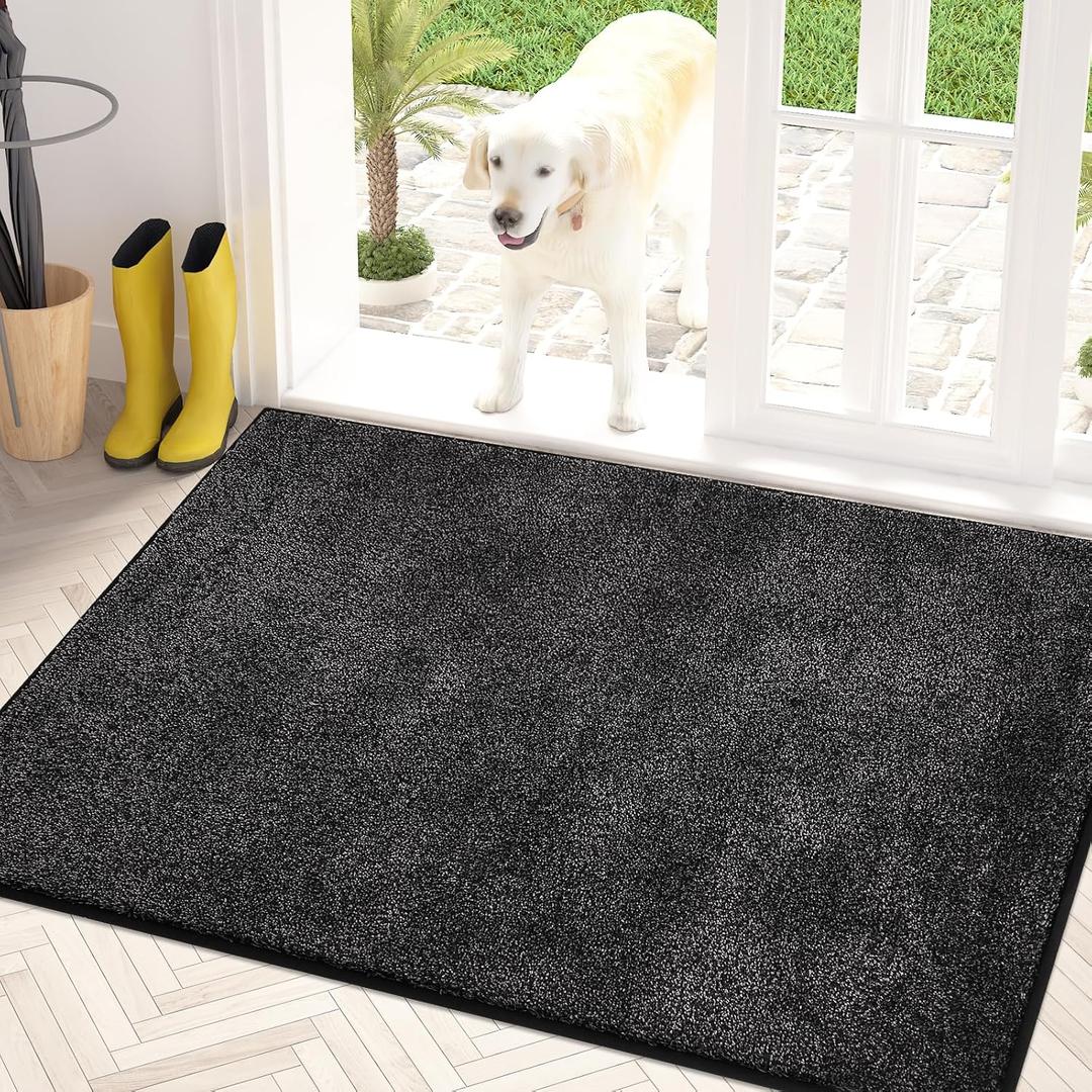PURRUGS Dirt Trapping Door Mat 34" x 59", Non-Slip Machine Washable Entry Rug, Shoe Scraper, Dog Doormat, Super Absorbent Welcome Mat for Front & Back Door, Muddy Shoes & Paws, Charcoal