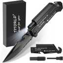 Titorld Gifts for Men Dad Fathers Day, Anniversary Birthday Gifts for Him Boyfriend Husband, Engraved Pocket Knife, Camping Hunting Multitool Knife Present, 7 in 1 Folding Knives with LED Light (3-Him-Black-Gift box)