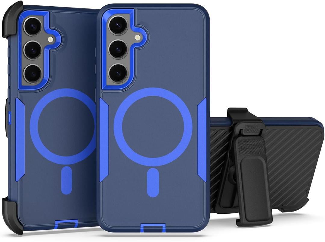 Designed for Samsung Galaxy S24 Case,Magnetic,Double Protection,Tough Durable,Compatible with MagSafe,Detachable Back Clip,Dustproof,No Fading,No Yellowing,Non-Slip,Sky Blue