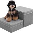Foldable Dog Stairs/Steps 2-Tier Pet Steps Storage and Adjustable Steps for Small Medium Dogs Pet Steps Storage Stepper for High Beds Sofa Pet Dog Cat (2 Step-Light Grey)