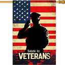 Veterans Day Garden Flag 28 x 40 Inch Double Sided House Flag with American Flag and Soldier Salute Design for Outdoor Yard Porch Memorial Patriotic Decor