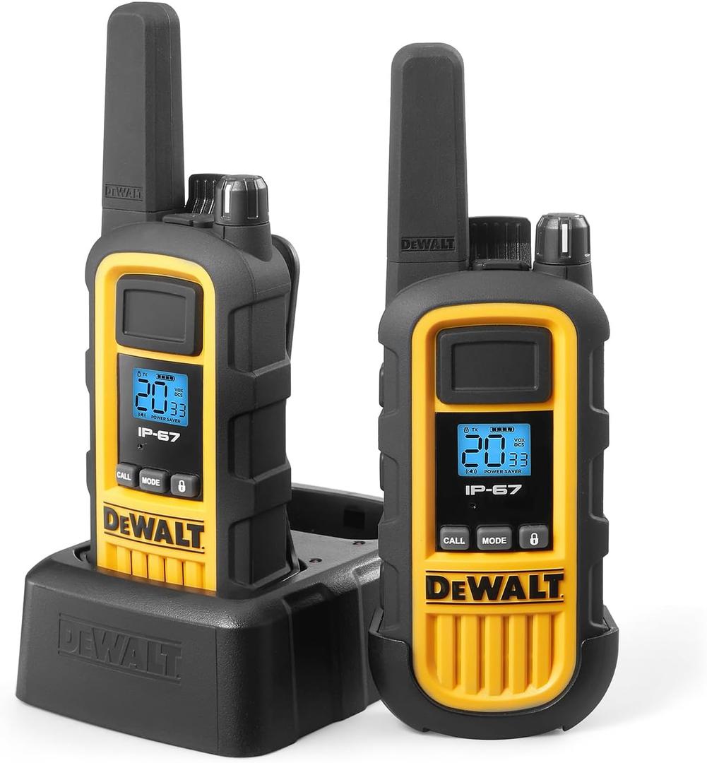 DEWALT DXFRS800 2 Watt Heavy Duty Walkie Talkies - Waterproof, Shock Resistant, Long Range & Rechargeable Two-Way Radio with VOX (2 Pack)