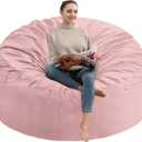 5FT Bean Bag Chair, Large Bean Bag Chairs with Memory Foam Filled, Fluffy Beanbag Sofa with Dutch Velvet Cover, Round BeanBag Chairs for Living Room, Playroom - Light Pink (5FT- 50"x50"x24")