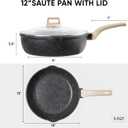 CAROTE 12 Inch Nonstick Deep Frying Pan with Lid, 5.5 Qt Jumbo Cooker Saute Pan with Pour Spout, Skillet Induction Cookware, Non Stick Cooking Pan PFOA Free, Classic Granite