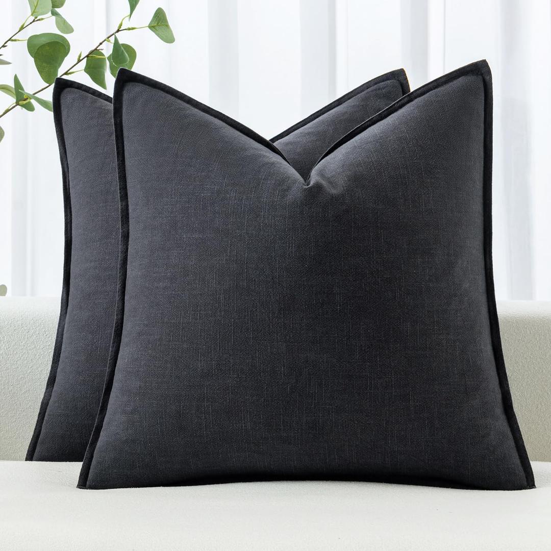 MIULEE Decorative Linen Euro Sham Pillow Covers 24x24 Dark Gray ​Boho Farmhouse​ ​Neutral Couch Throw Pillows for Bed Pack of 2 Accent Modern Pillowcase Sofa Livingroom Home Decor