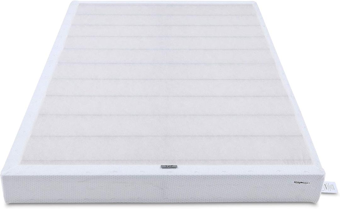 Amazon Basics Smart Box Spring Bed Base, 5-Inch Height Mattress Foundation, Tool-Free Easy Assembly, Full, 74"L x 53"W x 5"H, White