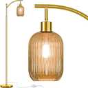 gernehop Glass Floor Lamp for Living Room, Modern Gold Standing Lamp with Ribbed Glass Lampshade Pedal Switch, 67 Tall Lamp for Bedroom Study Room