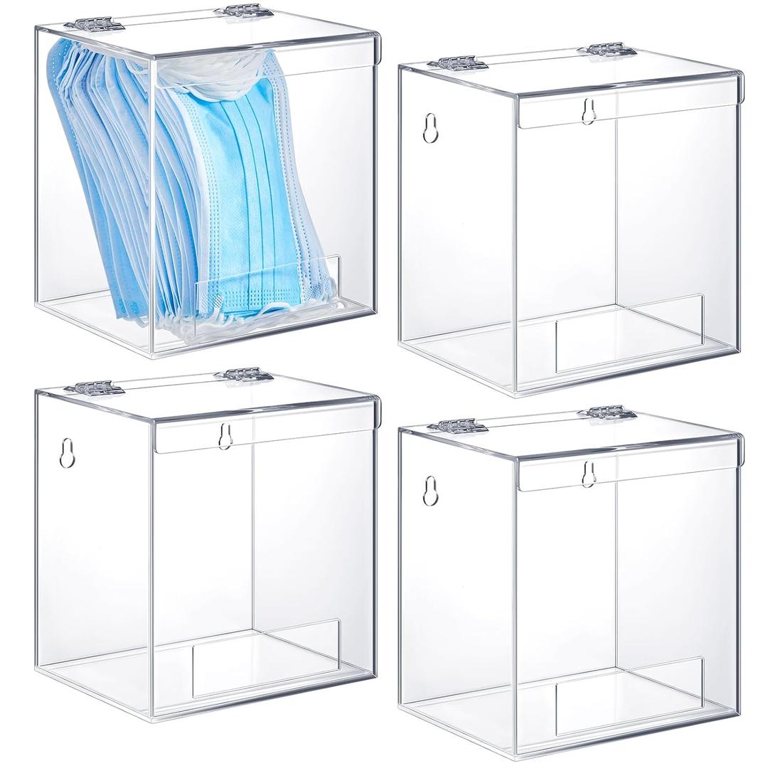 Kathfly 4 Pcs Acrylic Dispenser Wall Mount 6.9 x 6.7 x 5 Inch Beard Net Hair Net Holder Clear Acrylic Holder for Shoe Cover Glove