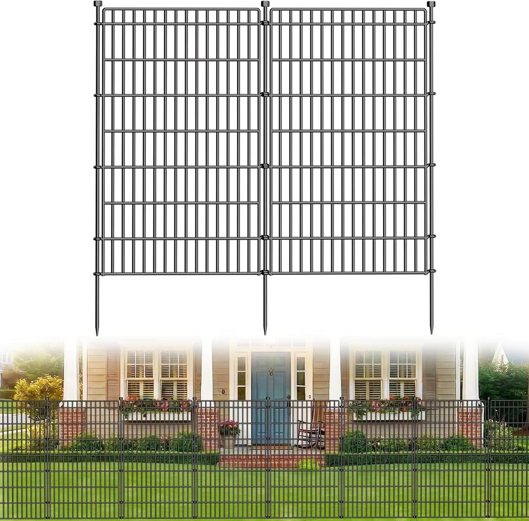 10 Panels No Dig Garden Fence Animal Barrier, 44in(H) 23.6ft(L) Decorative Metal Outdoor Dog Fence, Rustproof Pet Fencing for Yard, Patio, Flower Bed -Temporary Fencing| Easy to Install