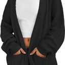 LILLUSORY Womens Oversized Cardigans Soft Knit Cardigan Sweater with Pockets (Large, Black)