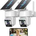 2 x 5G & 2.4G Wi-Fi Outdoor Camera Wireless,Solar Security Cameras Wireless Outdoor, 2K 360° PTZ Camera, Solar/Battery Powered, PIR Human Detection, Color Night Vision,Two-Way Voice Calling, Alexa
